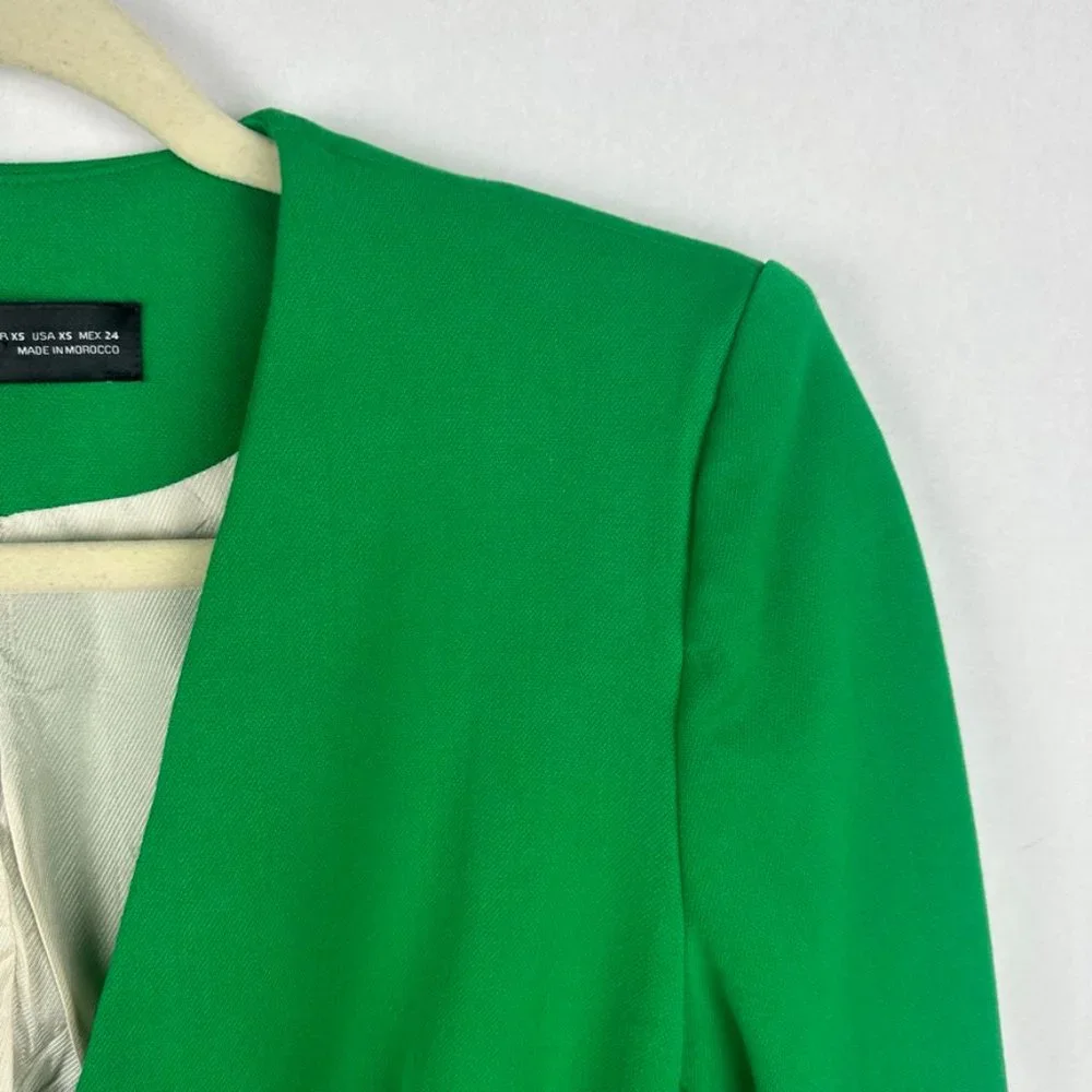 Zara Womens Lined Frock Blazer Coat Size XS Wide Belt Green Pockets Lined V-Neck - Picture 4 of 9